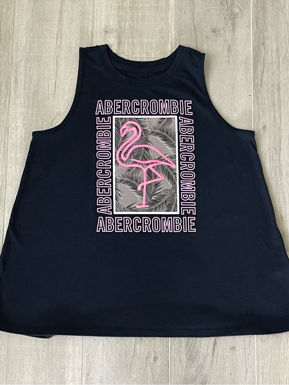 Abercrombie Kids Flamingo Graphic Tank Top Black Sleeveless Shirt Girls 11/12